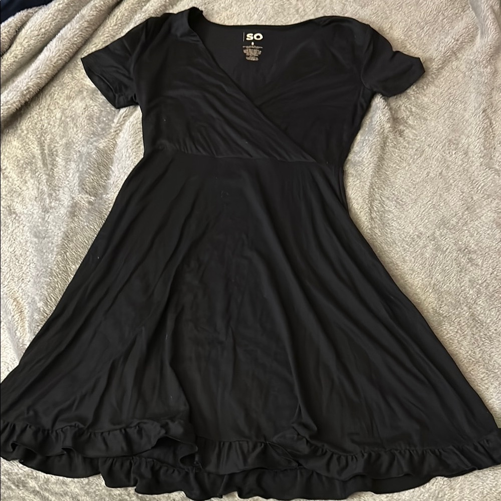 SO Black Ruffled Wrap Mini Dress